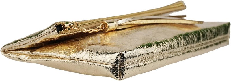 JNB Women's Cracked Metallic Fabric Foldover Clutch with Tassel - Image 4